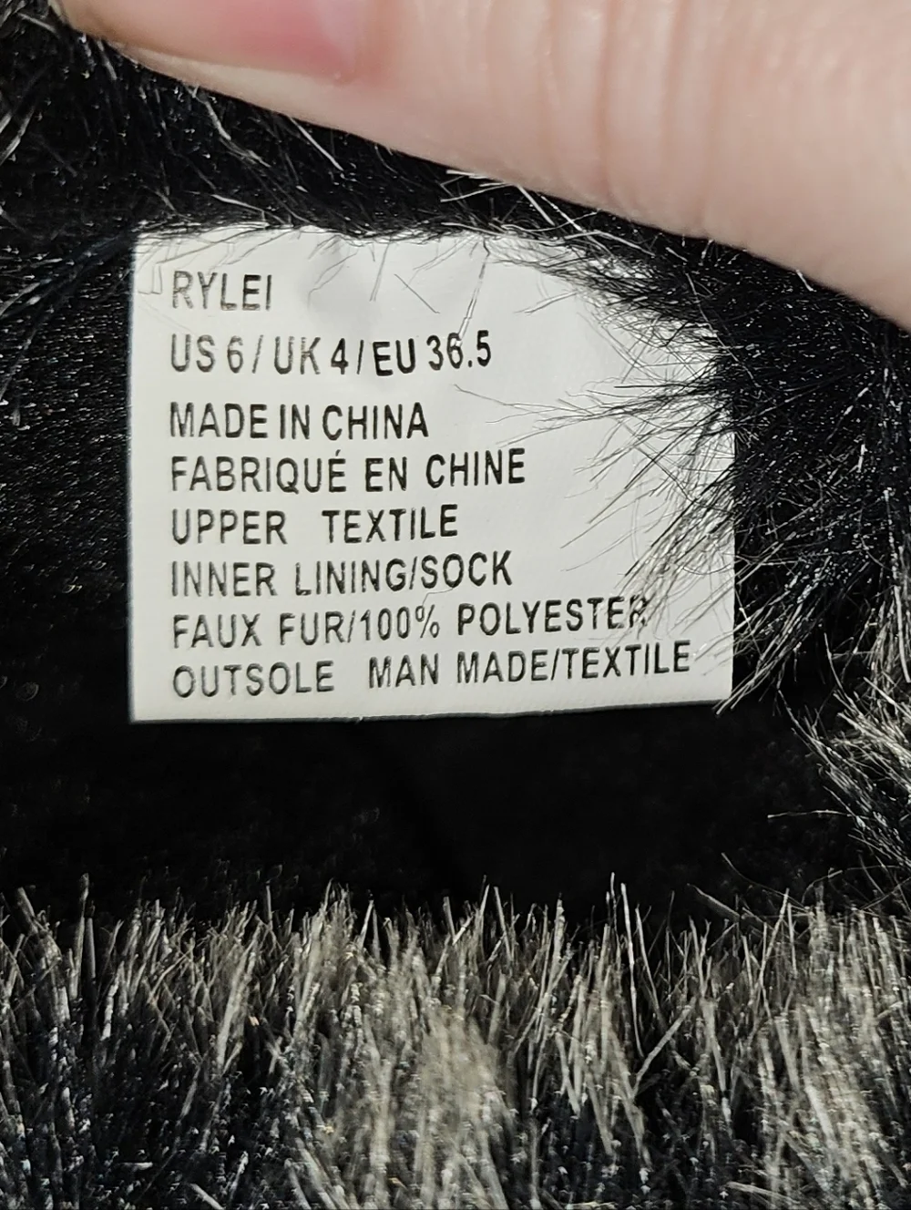 Black Faux Suede SZ 6 Lace-Up Gray Faux Fur Trim Boots